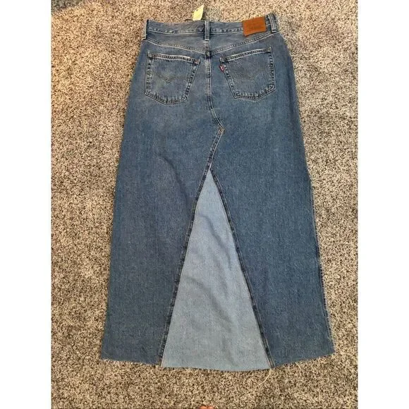 ❤️Levi’s NWT Iconic Long Contrast Denim Skirt - Picture 6 of 13